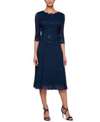 Alex Evenings - Sequined Lace Contrast Dress