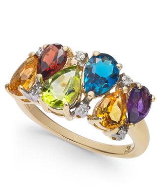 Macy's Brand - Multi-Gemstone (3-1/3 ct. t.w.) & Diamond (1/20 ct. t.w.) Ring in 10k Gold