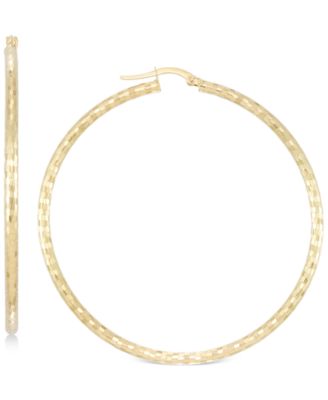 Italian Gold - Medium Textured Hoop Earrings in 14k Gold