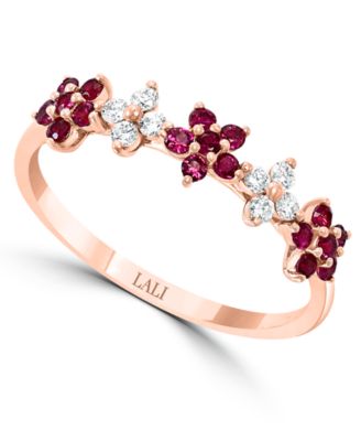 LALI Jewels - Certified Ruby (3/8 ct. t.w.) & Diamond (1/6 ct. t.w.) Flower Band in 14k Rose Gold
