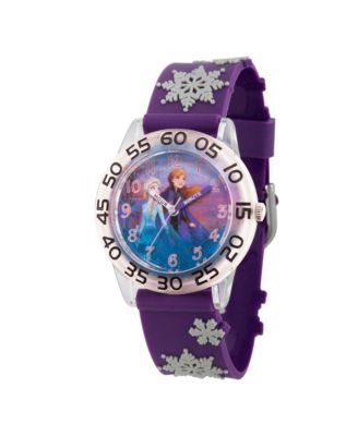 ewatchfactory - Disney Frozen 2 Elsa and Anna Girls' Clear Plastic Time Teacher Watch 32mm