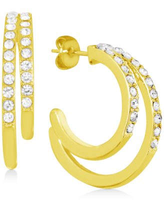 Essentials - Crystal Double Small Hoop Earrings in Gold-Plate, 1"