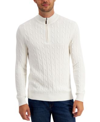 Club Room - Men's Cable-Knit Quarter-Zip Cotton Sweater