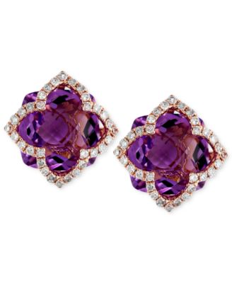 EFFY Collection - Amethyst (6-1/4 ct. t.w.) and Diamond (1/3 ct. t.w.) Clover Stud Earrings in 14k Rose Gold