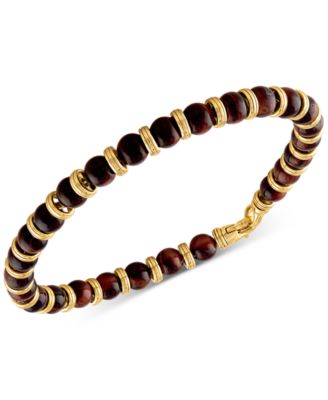 Esquire Men's Jewelry - Red Tiger Eye Bead Bracelet in 14k Gold-Plated Sterling Silver