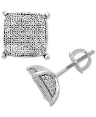 Macy's Brand - Men's Diamond Cushion Cluster Stud Earrings (1/4 ct. t.w.) in Sterling Silver