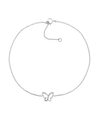 Macy's Brand - Diamond Accent Butterfly Anklet in Sterling Silver, 9" + 1" extender