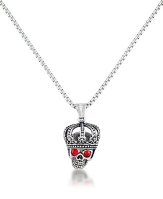 Andrew Charles by Andy Hilfiger - Men's Red Cubic Zirconia King Skull 24" Pendant Necklace in Stainless Steel