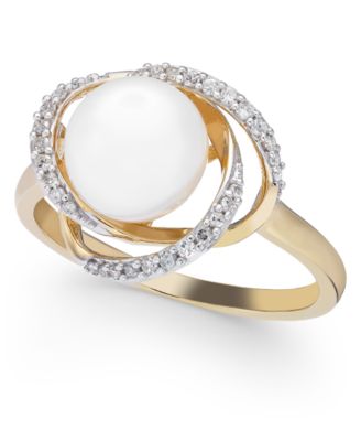 Honora - Cultured Freshwater Pearl (8mm) & Diamond (1/8 ct. t.w.) Ring in 14k Gold