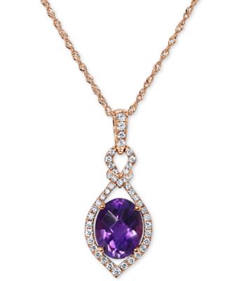Macy's Brand - Amethyst (1-5/8 ct. t.w.) & Diamond (1/4 ct. t.w.) Oval Halo 18" Pendant Necklace in 14k Rose Gold