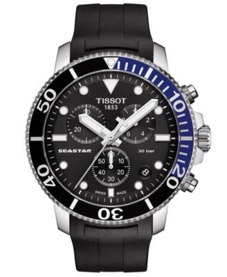 Tissot - Men's Swiss Chronograph Seastar 1000 Black Rubber Strap Watch 46mm