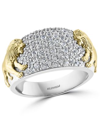 EFFY Collection - Men's White Sapphire Lion Ring (1-3/8 ct. t.w.) in Sterling Silver & 14k Gold-Plate