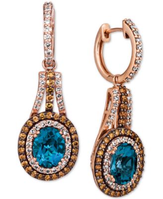 Le Vian - Deep Sea Blue Topaz (3-1/2 ct. t.w.) & Diamond (1-5/8 ct. t.w.) Drop Earrings in 14k Rose Gold