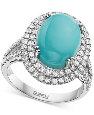 EFFY Collection - Turquoise & Diamond (7/8 ct. t.w.) Halo Ring in 14k White Gold