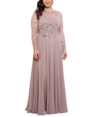XSCAPE - Plus Size Embellished Illusion Gown