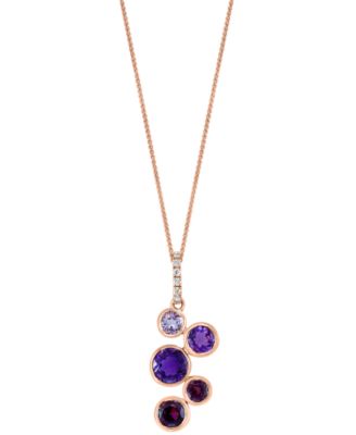 LALI Jewels - Multi-Gemstone (2-1/8 ct. t.w.) & Diamond (1/20 ct. t.w.) Bezel 18" Pendant Necklace in 14k Rose Gold