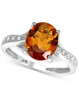 Macy's Brand - Citrine (2-1/10 ct. t.w.) & Diamond (1/20 ct. t.w.) Statement Ring in 14k White Gold
