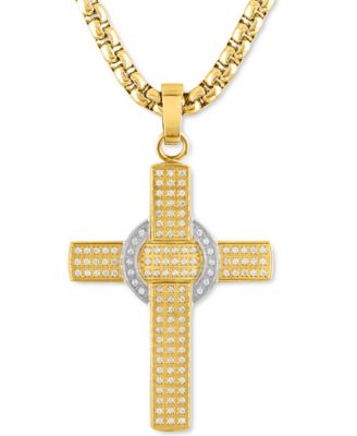 Macy's Brand - Men's Diamond Cross 22" Pendant Necklace (1 ct. t.w.) Stainless Steel & Gold-Tone Ion-Plate