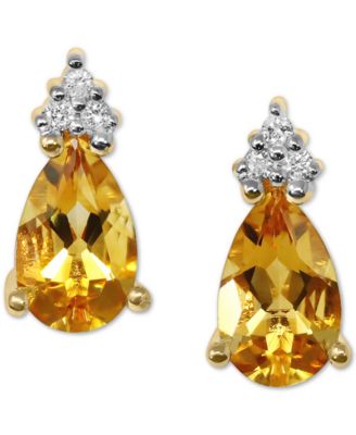 Macy's Brand - Citrine (1-3/8 ct. t.w.) & Diamond (1/20 ct. t.w.) Stud Earrings in 14k Gold