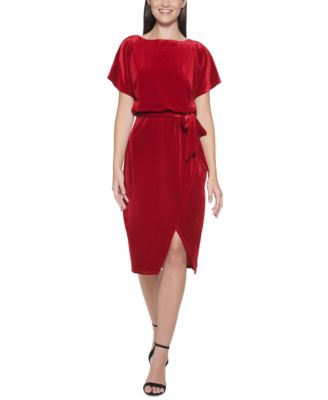 PUMA testing122 - Stretch-Velvet Boatneck Tie-Waist Sheath Dress