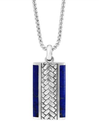 EFFY Collection - Men's Lapis Lazuli Woven-Look 22" Pendant Necklace in Sterling Silver