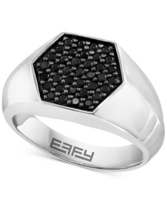 EFFY Collection - Men's Black Sapphire Hexagon Ring (3/4 ct. t.w.) in Sterling Silver