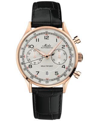 Mido - Men's Swiss Automatic Chronograph Multifort Black Leather Strap Watch 42mm