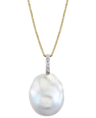 Macy's - Cultured Freshwater Baroque Pearl (13mm) & Diamond Accent 18" Pendant Necklace in 14k Gold