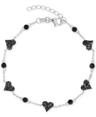 Macy's - Black Spinel Heart Chain Bracelet (1-1/4 ct. t.w.) in Sterling Silver
