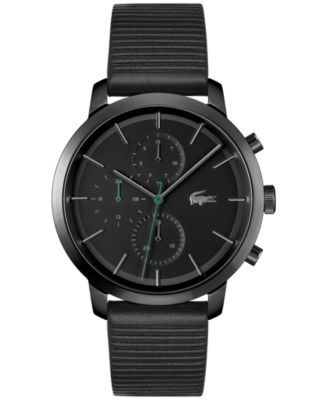 Lacoste - Men's Replay Black Leather Strap Watch 44mm