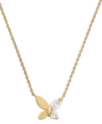 kate spade new york - Gold-Tone Crystal Social Butterfly Pendant Necklace, 16" + 3" extender