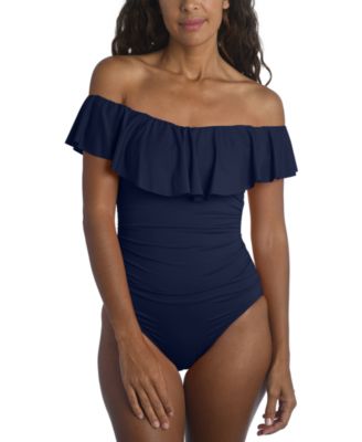 La Blanca - Island Goddess Off-The-Shoulder Ruffled Tummy-Control One-Piece Swimsuit