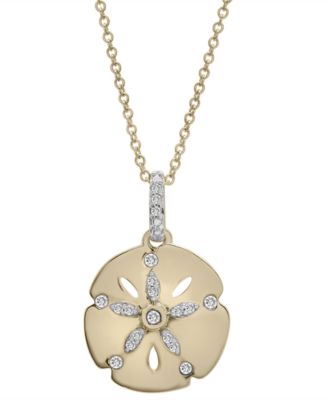 Wrapped - Diamond Starfish Sand Dollar Pendant Necklace (1/10 ct. t.w.) in 14k Gold-Plated Sterling Silver , 16" + 2" extender
