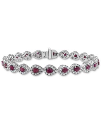 Macy's Brand - Sapphire (4 ct. t.w.) & Diamond (3 ct. t.w.) Halo Link Bracelet in 14k White Gold (Also in Emerald & Ruby)