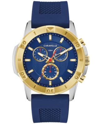 Caravelle - Men's Chronograph Blue Silicone Strap Watch 44mm