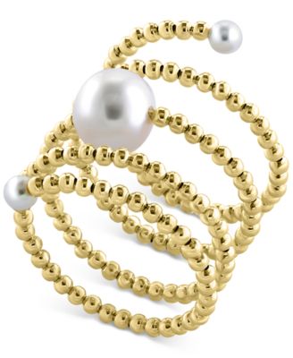 EFFY Collection - Cultured Freshwater Pearl (3 - 3-1/2mm & 8 - 8-1/2mm) Beaded Coil Ring in 14k Gold