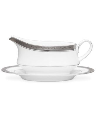 Noritake - "Crestwood Platinum" Gravy Boat with Stand