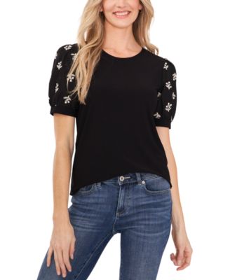 CeCe - Women's Embroidered Puff-Sleeve Blouse
