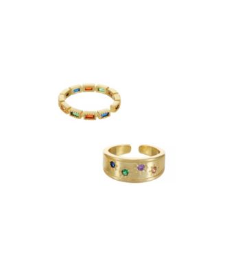 ETTIKA - 18k Gold-Plated 2-Pc. Set Rainbow Cubic Zirconia Rings