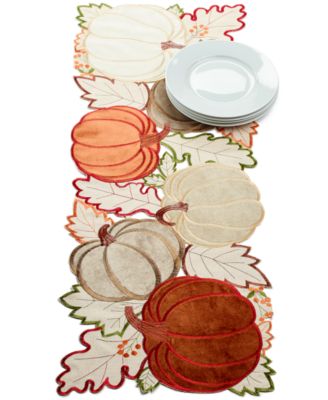 Elrene - Pumpkin Foliage Cutwork Allover Fabric Centerpiece, 13" x 36"
