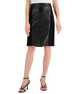 Kasper - Women's Faux-Leather-Front Pull-On Skirt