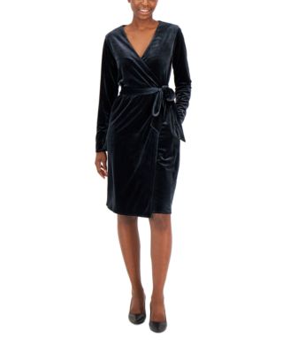 Alfani - Women's Velvet Long-Sleeve Wrap Dress