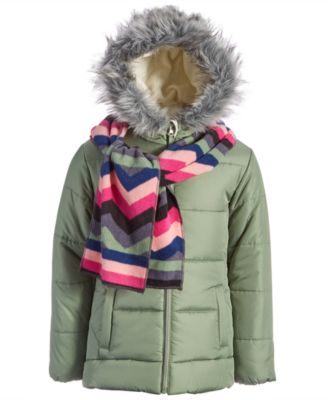 S Rothschild & CO - Big Girls Solid Quilted Puffer Jacket & Scarf Set