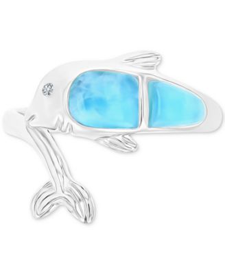 Macy's Brand - Larimar & Lab-Created White Sapphire (1/20 ct. t.w.) Ring in Sterling Silver