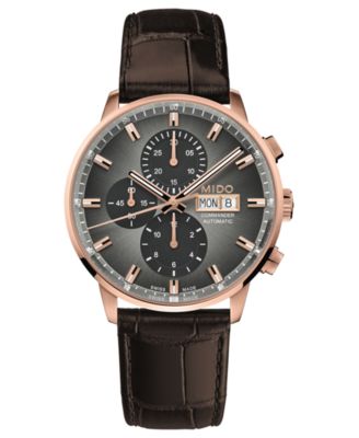 Mido - Men's Swiss Automatic Chronograph Commander Brown Leather Strap Watch 43mm