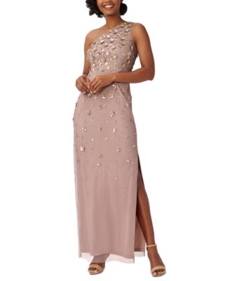 Adrianna Papell - Women's Floral-Beaded One-Shoulder Gown