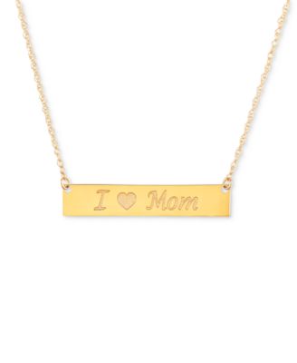 Macy's Brand - "I Love Mom" 18" Bar Necklace in 10k Gold