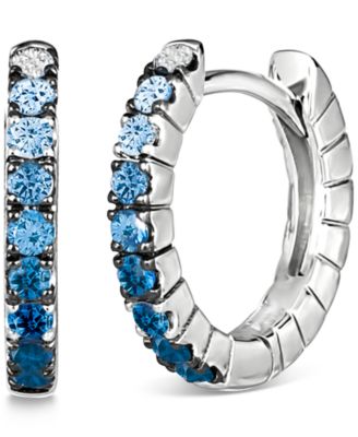 Le Vian - Denim Ombr&eacute; Sapphire (1/4 ct. t.w.) & White Sapphire (1/20 ct. t.w.) Small Hoop Earrings in 14k White Gold, 0.5"
