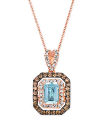 Le Vian - Sea Blue Aquamarine (1-1/4 ct. t.w.) & Diamond (x ct. t.w.) Halo 20" Adjustable Pendant Necklace in 14k Rose Gold