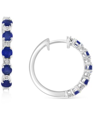 EFFY Collection - Sapphire (3/4 ct. t.w.) & Diamond Accent Small Hoop Earrings in Sterling Silver, 0.81"